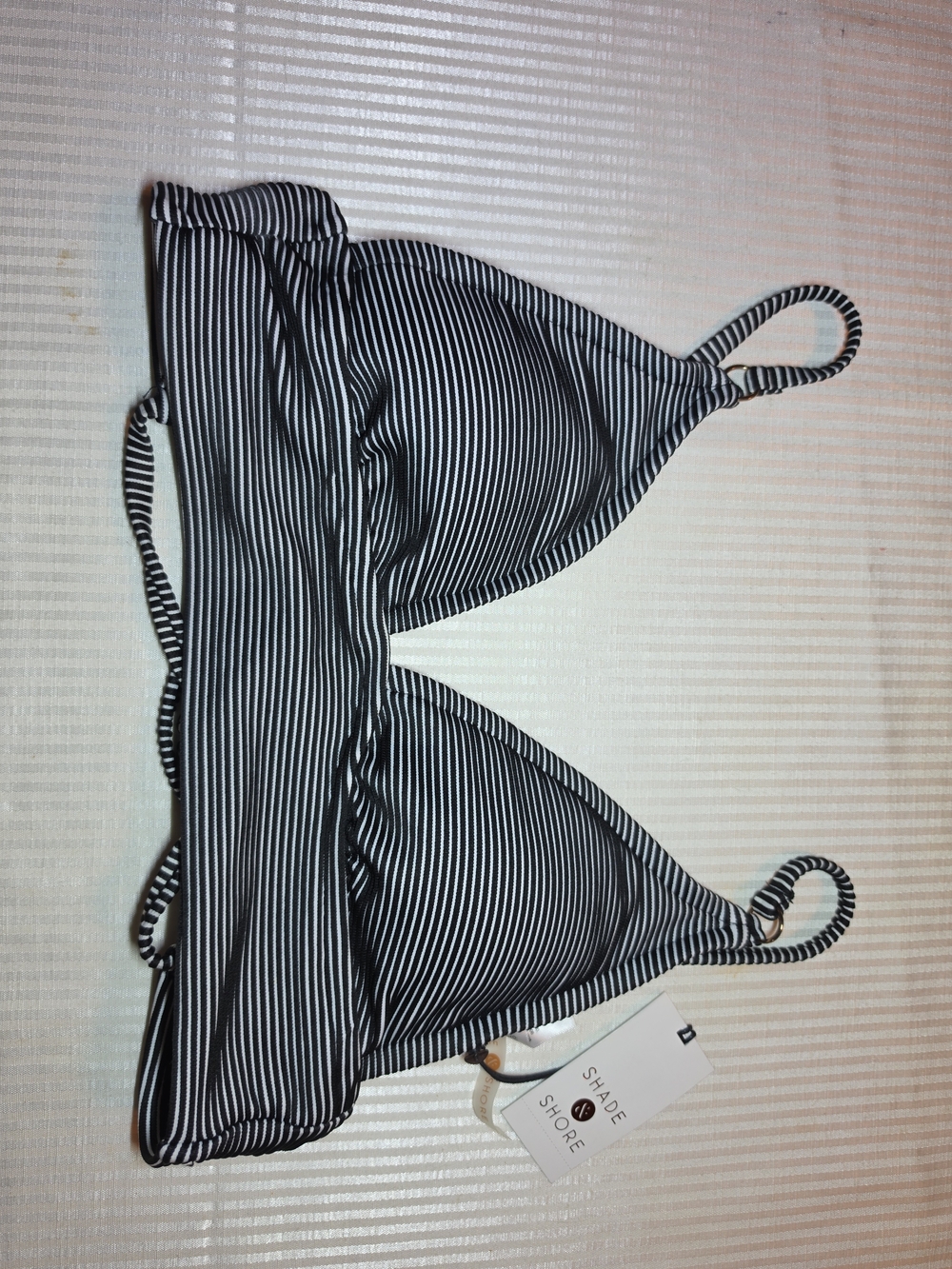 Women' Shade & Shore Textured Triangle Swimwear Bikini Top Stripe Black  S NWT